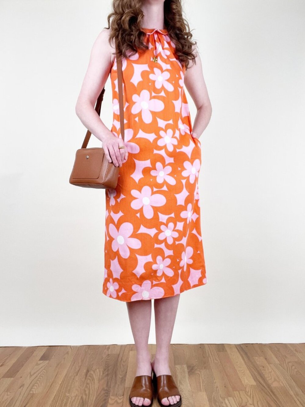 Vintage 60s 70s Mod Flower Power Print Midi Sun Dress Halter MCM 1960's 1970's - Picture 5 of 11